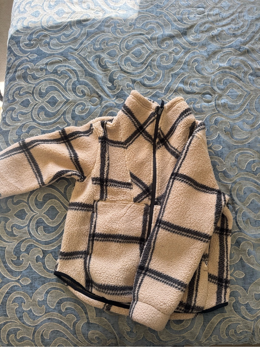 Kids Beige Plaid Sherpa Zip Jacket - Unbranded